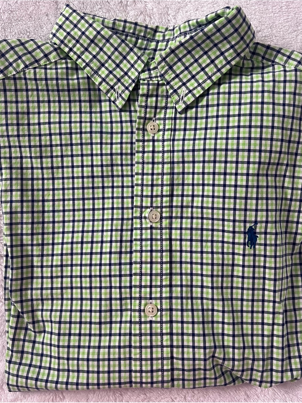Ralph Lauren Navy & Lime Plaid Cotton Button-Down Shirt boys L(14-16) VGUC
